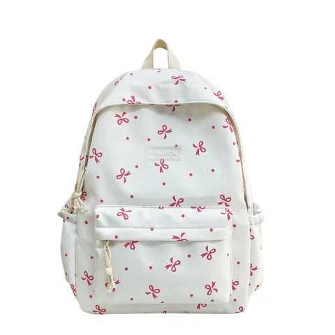 Sac à dos décontracté en nylon pour femmes grande capacité sac d école joli nœud imprimé ordinateur portable voyage sac