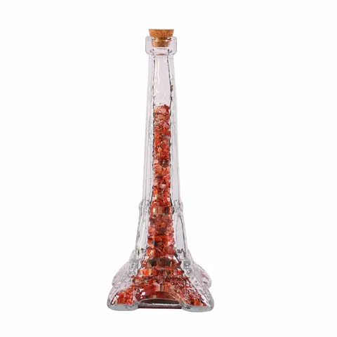 Natural Crystal Crushed Stone Energy Healing Stones Eiffel Tower Shaped Glass Container Decorative Desktop Ornament Home Office Craft