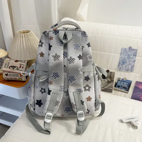 Women Casual Nylon Star Printed Backpack Student School Bag Lightweight Travel Daypack For Daily Use