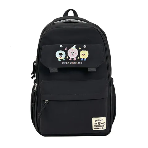 Large Capacity Nylon School Backpack For Teenage Girls Casual College Bookbag Cartoon Print Travel Daypack With Pendant