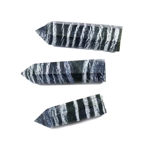 Natural Green Zebra Stone Hexagonal Single Point Crystal Column Wand Healing Mineral Point For Desk Ornament Home Decoration