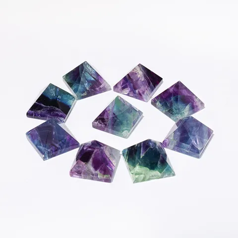 Natural Rainbow Fluorite Crystal Pyramid Ornament Hand Polished Purple Green Quartz Gemstone Healing Stone Home Office Decor