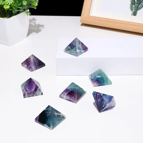 Natural Rainbow Fluorite Crystal Pyramid Ornament Hand Polished Purple Green Quartz Gemstone Healing Stone Home Office Decor