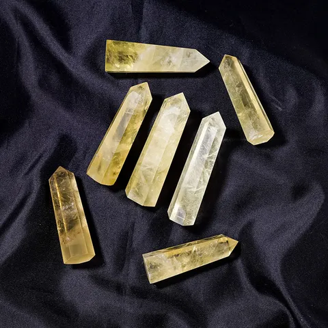 Pointe de Cristal de Citrine Naturelle Baguette Hexagonale Pierre de Quartz Jaune Polie pour Guérison Reiki Maison Bureau