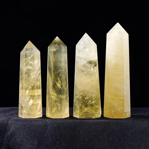 Pointe de Cristal de Citrine Naturelle Baguette Hexagonale Pierre de Quartz Jaune Polie pour Guérison Reiki Maison Bureau