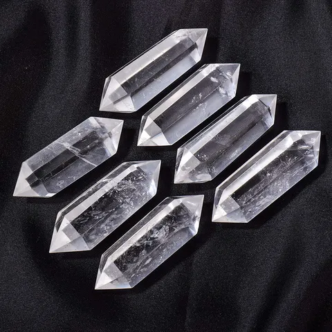 Natürlicher Weißer Bergkristall Doppelspitz Hexagonale Säule Heilstein Klarer Quarz Punkt Zauberstab Für Haus Büro Dekor Meditation Reiki