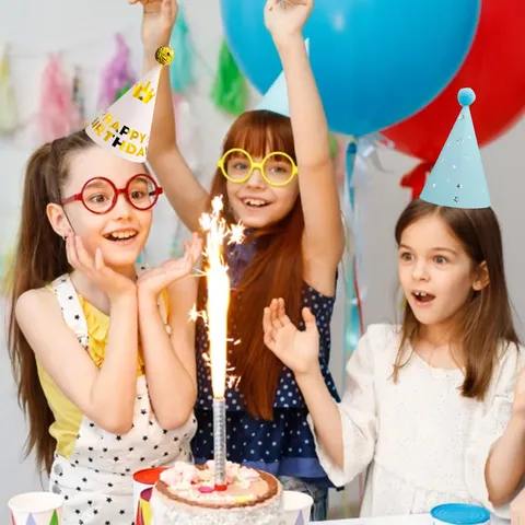 Kids Birthday Party Cone Hats Ins Style Cute Gold Stamping Paper Hats With Plush Ball Children Birthday Party Decor Supplies