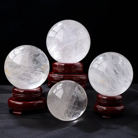 Natürliche Weiße Kristallkugel Heilstein-Sphäre Mit Holzständer Desktop Feng Shui Ornament Heimdekoration Geschenk