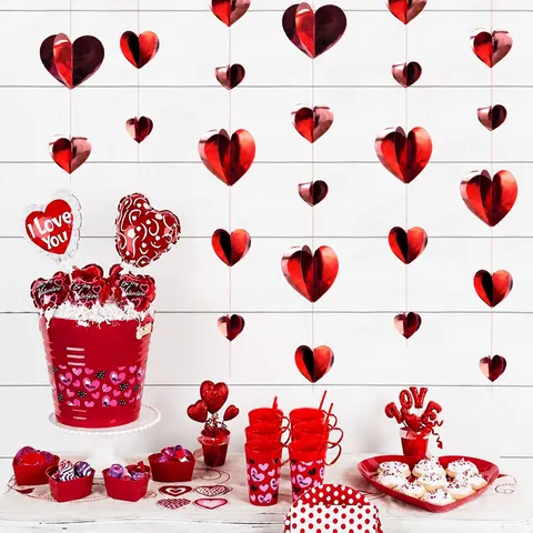 Ornements Suspendus de Cœur 3D de Saint-Valentin Décor de Fête de Mariage Guirlande de Papier Pliable Cœur Or Rouge Arc-en-ciel