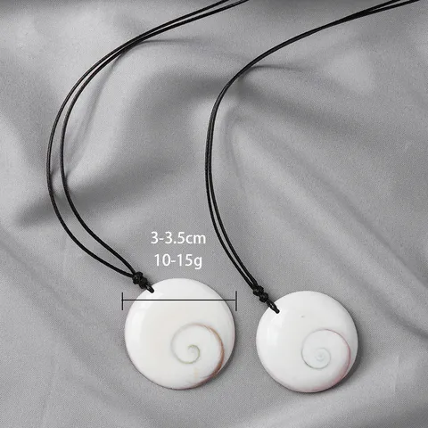 Natural Shell Fossil Pendant Necklace Round Sun Shell Spiral Pattern Stone Necklace With Black Hand Woven Rope Unisex Jewelry Gift