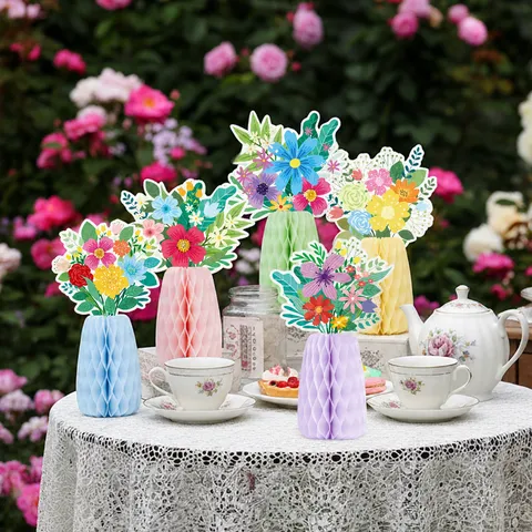 Easter Party Vase Honeycomb Ball Decoration Spring Summer Tea Party Table Centerpiece Paper Floral Decor