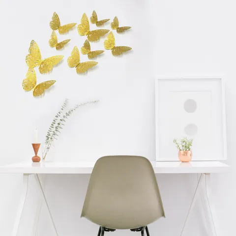 3D Hollow Butterfly Wall Stickers Metallic Paper Decals For Home Decor Party Wall Decoration Butterfly Ornaments