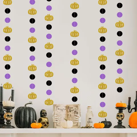 Halloween Pumpkin Paper Garland Happy Halloween Theme Party Venue Layout Props Hanging Bunting Ribbon Decoration