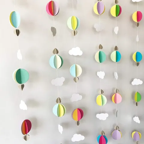 3D Paper Garland Hanging Ornament Cloud Balloon Streamer For Kids Birthday Party Classroom Home Decor
