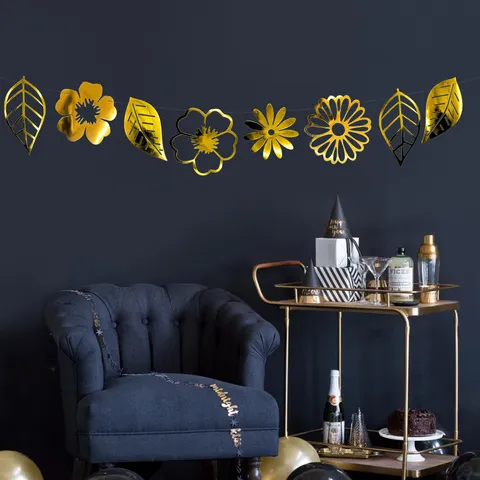 Gold Silver Red Rose Gold Hollow Flower Leaf Garland Banner Wedding Birthday Valentine Party Hanging Decoration