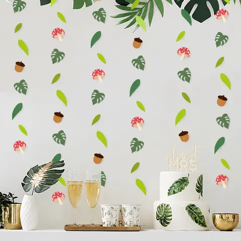 Bos Papier Guirlande Lente Thema Kinder Verjaardagsfeest Hangende Banner Decoraties Paddenstoel Blad Eikel Feestartikelen