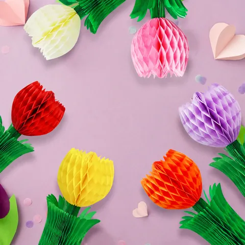 Easter Tulip Honeycomb Ball Hanging Decoration Spring Summer Floral Party Table Centerpiece Home Decor