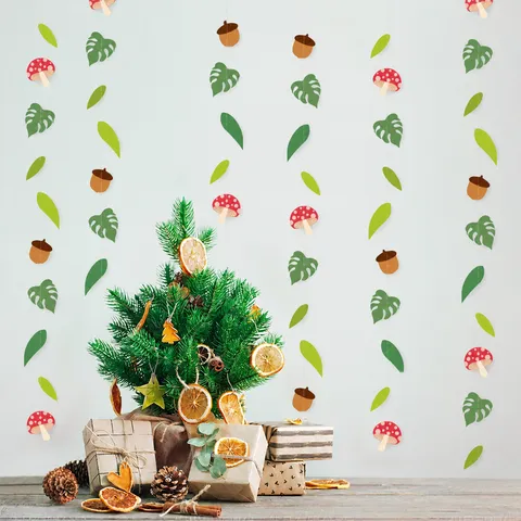 Bos Papier Guirlande Lente Thema Kinder Verjaardagsfeest Hangende Banner Decoraties Paddenstoel Blad Eikel Feestartikelen