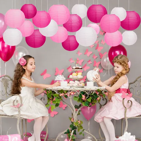 Pink Paper Lanterns Hanging Decorations Assorted Sizes For Wedding Birthday Party Celebration Event Decor