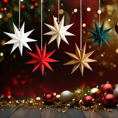 Christmas 9 Pointed Star Hanging Decorations Paper Star Lampshades For Winter Theme Wedding Party Family Gathering Decor