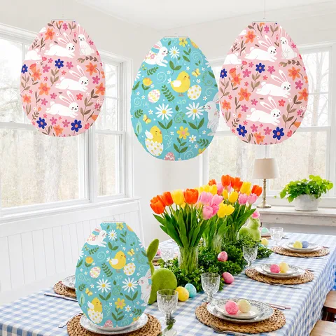 Easter Egg Paper Lantern Hanging Decoration Rabbit Chick Floral Pattern Spring Holiday Party Home Decor
