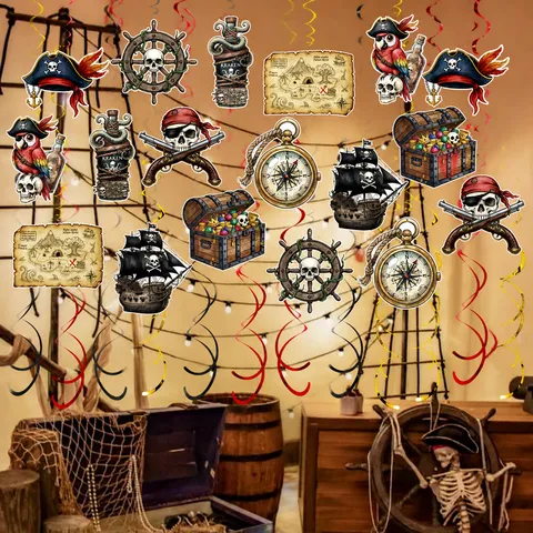 Decoraciones de Fiesta Temática de Piratas Serpentinas Colgantes en Espiral Suministros de Decoración de Techo de Cumpleaños Pirata