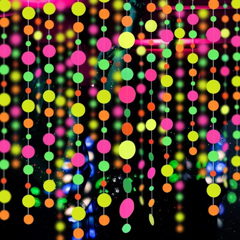 Colorful Fluorescent Round Paper Garland Dot Paper String For Night Party Neon Glow Party Layout Decoration
