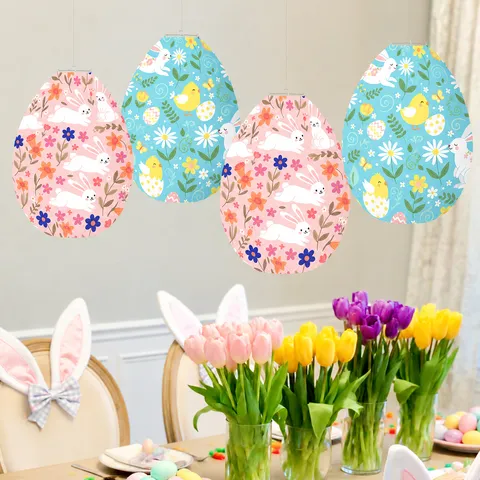 Easter Egg Paper Lantern Hanging Decoration Rabbit Chick Floral Pattern Spring Holiday Party Home Decor