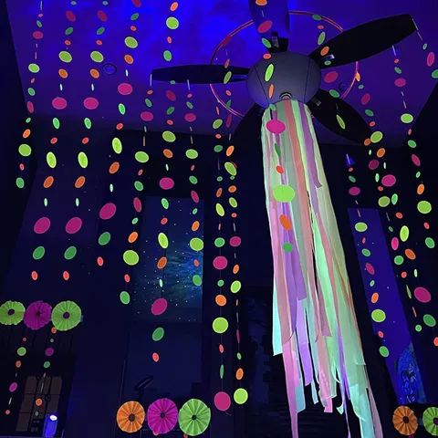 Colorful Fluorescent Round Paper Garland Dot Paper String For Night Party Neon Glow Party Layout Decoration