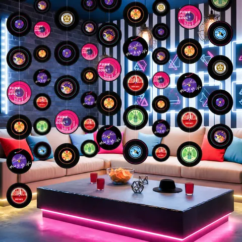Schallplatten Papiergirlande Rockmusik Disco Thema Geburtstagsparty Hängende Banner Band Dekoration Partybedarf