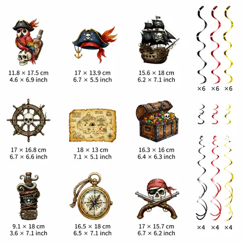 Decoraciones de Fiesta Temática de Piratas Serpentinas Colgantes en Espiral Suministros de Decoración de Techo de Cumpleaños Pirata