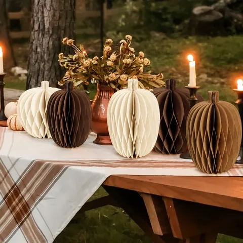 Thanksgiving Pumpkin Honeycomb Ball Decoration Halloween Party Autumn Bohemian Theme Table Centerpiece Paper Ornament