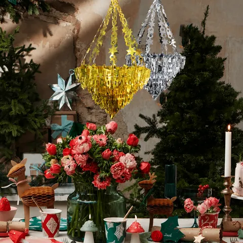 Christmas Party Chandelier Hanging Ornament Gold Silver Foil Icicle Pendant Wedding Room Decor Holiday Party Supplies