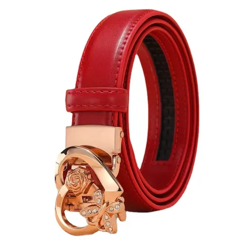 Women Fashion Automatic Buckle Leather Belt Rhinestone Heart Butterfly Design Casual Waist Belt For Jeans Accessories