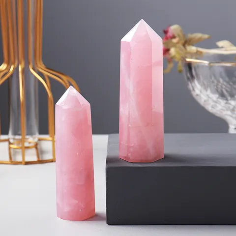 Baguette Hexagonale en Quartz Rose Naturel Colonne de Cristal à Pointe Unique Pierre Énergétique Gemme Spécimen Minéral Maison Bureau Décoration Feng Shui