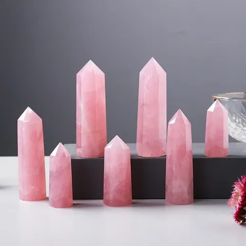 Baguette Hexagonale en Quartz Rose Naturel Colonne de Cristal à Pointe Unique Pierre Énergétique Gemme Spécimen Minéral Maison Bureau Décoration Feng Shui