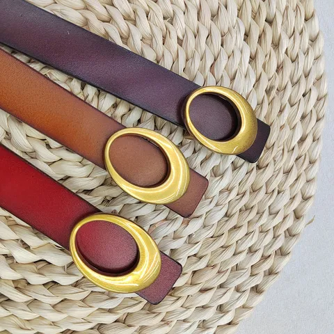 Women's Vintage Genuine Leather Belt Fashion Retro Metal Oval Buckle Casual Dress Waistband For Jeans