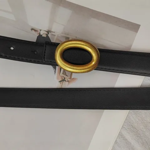 Women Genuine Leather Belt Fashion Minimalist Versatile Waistband With Gold Oval Metal Buckle For Dress Jeans