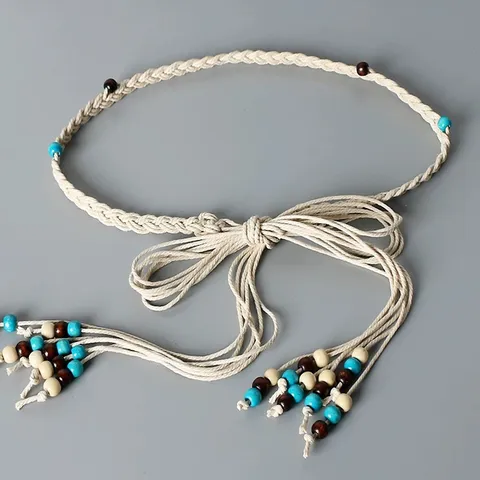 Bohemian Handmade Woven Wax Rope Belt For Women Vintage Ethnic Waist Chain Dress Clothing Accessories