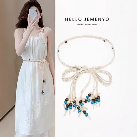 Bohemian Handmade Woven Wax Rope Belt For Women Vintage Ethnic Waist Chain Dress Clothing Accessories
