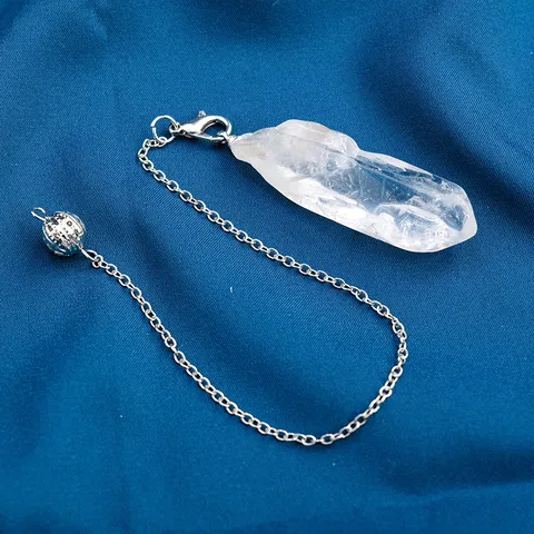 Pendolo per Divinazione in Cristallo Bianco Ciondolo a Punta Monocristallo Con Catena in Metallo per Gioielli Fai-da-te Decorazione Casa