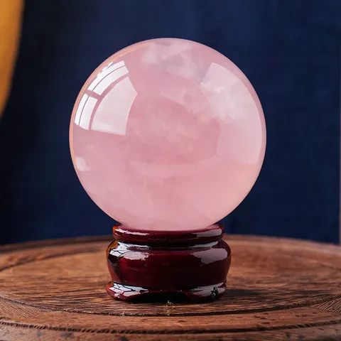 Boule de Cristal de Sphère de Quartz Rose Naturel Avec Base en Bois Quartz Rose Poli Pour Décor de Bureau