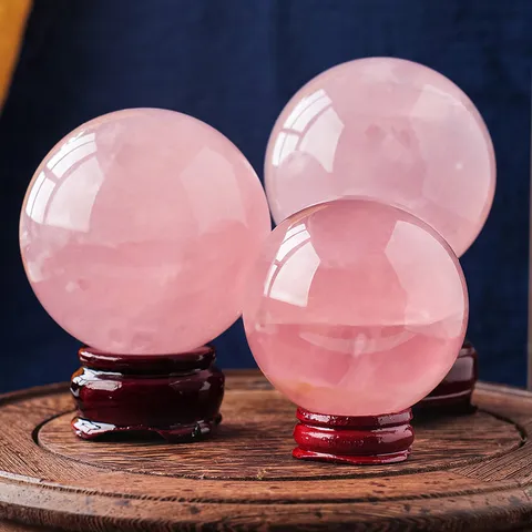 Boule de Cristal de Sphère de Quartz Rose Naturel Avec Base en Bois Quartz Rose Poli Pour Décor de Bureau