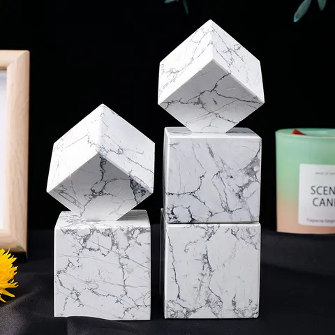 Natural Howlite Crystal Cube Ornament White Turquoise Mineral Specimen Polished Stone For Home Office Desktop Decor Gift