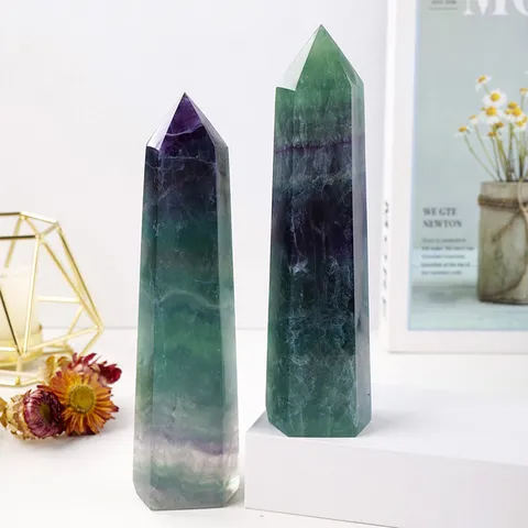 Natural Green Fluorite Crystal Column Single Point Hexagonal Pillar Home Office Desk Decor Hand Polished Crystal Craft Ornament Gift