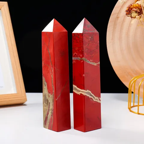 Natural Red Jasper Crystal Wand Point Single Terminated Hexagonal Obelisk Stone Ornament For Healing Meditation Home Decor