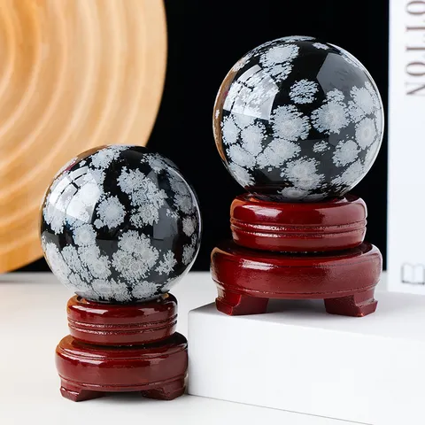 Natuurlijke Sneeuwvlok Obsidiaan Bol Gepolijste Kristallen Bol Bureau Ornament Helende Steen Huis Kantoor Decoratie Decoratieve Bol