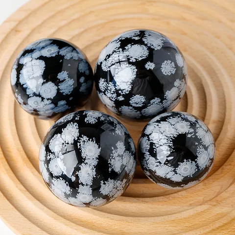 Natuurlijke Sneeuwvlok Obsidiaan Bol Gepolijste Kristallen Bol Bureau Ornament Helende Steen Huis Kantoor Decoratie Decoratieve Bol