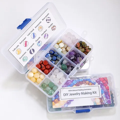 Natural Crystal Tumbled Stones DIY Kit Irregular Healing Gemstones With Holes For Jewelry Making Beads Kit