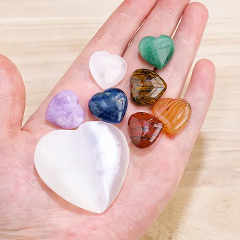 Natural Crystal Heart Stones Selenite Heart Collection Multi Color Polished Gemstones Home Decor Ornaments Gift Boxed